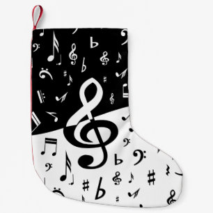 Stijlvolle, Treble Clef Wave Black en White Kleine Kerstsok