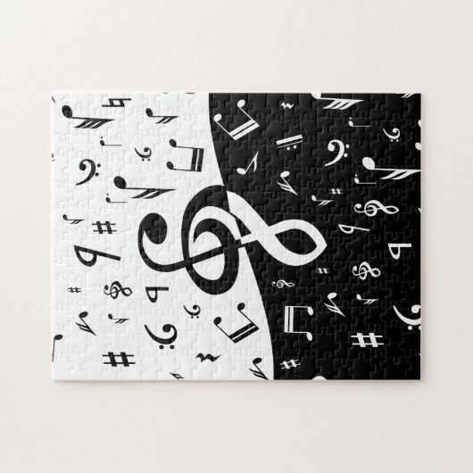 Stijlvolle, Treble Clef Wave Black en White Legpuzzel (Horizontaal)