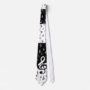 Stijlvolle, Treble Clef Wave Black en White Stropdas