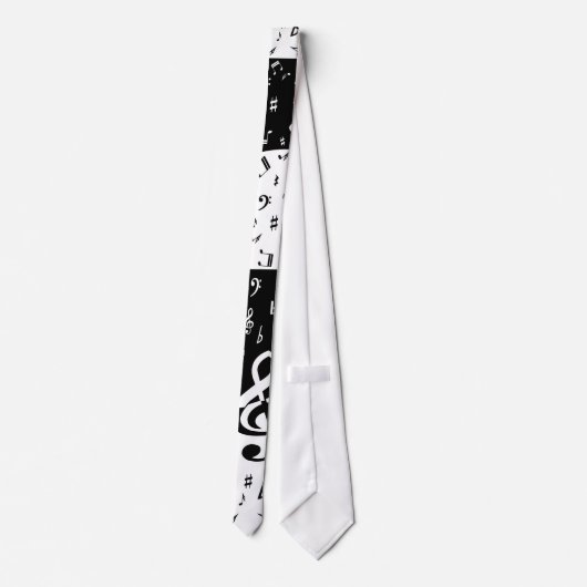 Stijlvolle, Treble Clef Wave Black en White Stropdas (Achterkant)