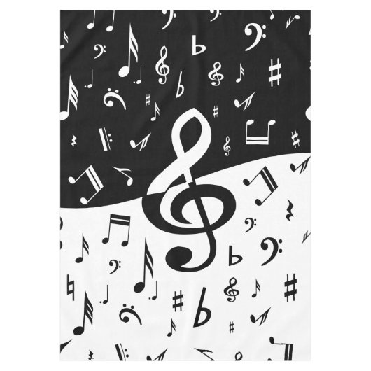 Stijlvolle, Treble Clef Wave Black en White Tafelkleed (Voorkant)