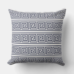Stijlvolle trendy blauwe Griekse sleutelpatroon Kussen