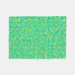 Stijlvolle trendy groen/geel pixel mozaïekpatroon fleece deken