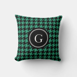 Stijlvolle trendy groene houndstooth met monogram kussen