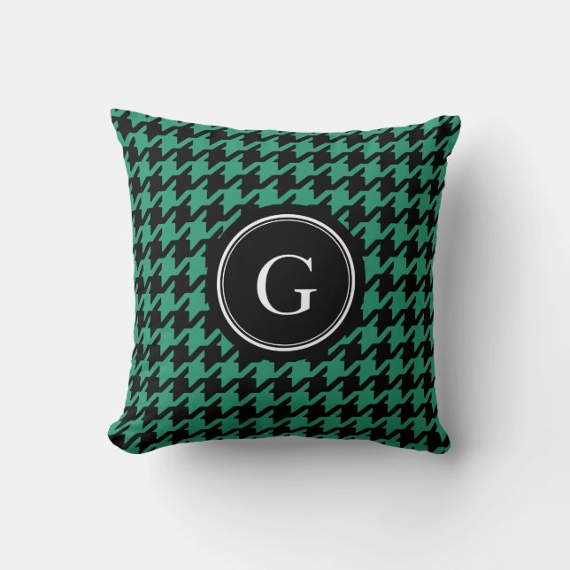 Stijlvolle trendy groene houndstooth met monogram kussen (Voorkant)