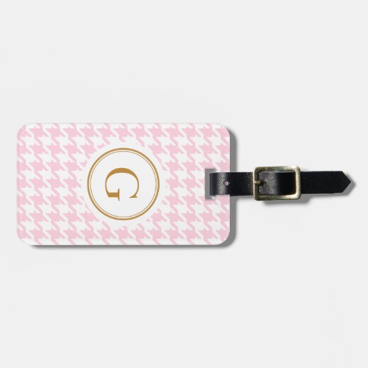 Stijlvolle trendy roze houndstooth met monogram bagagelabel (Voorkant horizontaal)