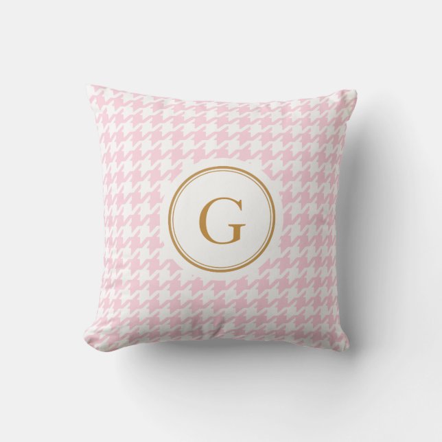 Stijlvolle trendy roze houndstooth met monogram kussen (Voorkant)