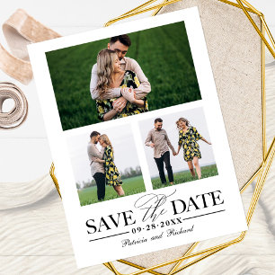 Stijlvolle trouwdatum save the date 3 foto collage briefkaart