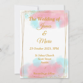 Stijlvolle trouwkaart, roze, aquarel blauw kaart