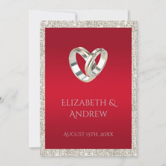 Stijlvolle trouwringen, robijnrood & glitter bruil kaart (Voorkant)