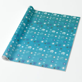 Stijlvolle turquoise en witte, sterren en sneeuwvl cadeaupapier