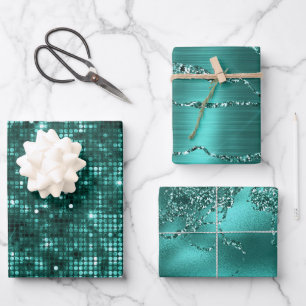 Stijlvolle turquoise glans- en marmer-effect patro inpakpapier vel
