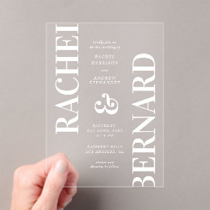 Stijlvolle typografie Bold Bright Transparent Wedd Acryl Uitnodigingen