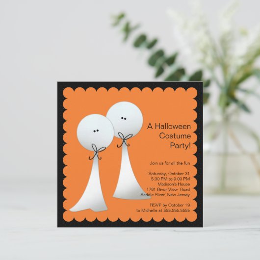 Stijlvolle uitnodiging voor Ghost Halloween Party (Staand voorkant)