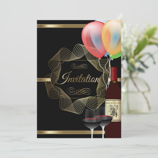 Stijlvolle uitnodiging voor zwart & goud feest eve (Staand voorkant)