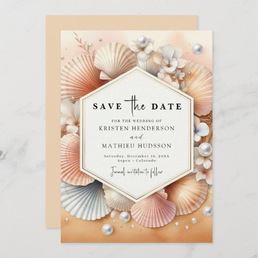 Stijlvolle unieke strand bruiloft save the date (Voorkant / Achterkant)