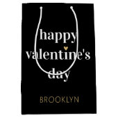 Stijlvolle Valentijnsdag Hart Aangepaste Naam Zwar Medium Cadeauzakje (Voorkant)