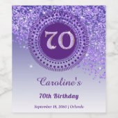Stijlvolle vallende Paarse glitter 70e verjaardag Wijn Etiket (Enkel label)