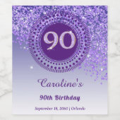Stijlvolle vallende Paarse glitter 90e verjaardag Wijn Etiket (Enkel label)
