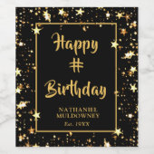 Stijlvolle verjaardag borstel script zwart gouden wijn etiket (Enkel label)