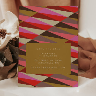 Stijlvolle Vette 60s Geometric Gold Black en Roze Save The Date