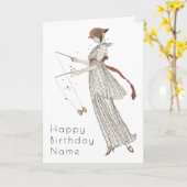 Stijlvolle vintage vrouw Art Deco verjaardagskaart Kaart (Gele Bloem)