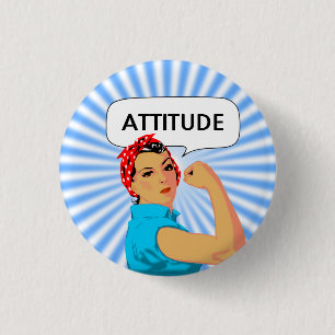 Stijlvolle vintage vrouw & bewerkbare attitude tek ronde button 3,2 cm