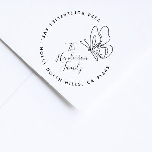 Stijlvolle vlinder elegante familie retour adres zelfinktende stempel
