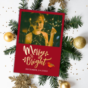 Stijlvolle vrolijke en felrode kerst Robin foto Folie Feestdagenkaart