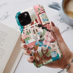 Stijlvolle vrouwen roze bewuste huisillustraties iPhone 12 hoesje