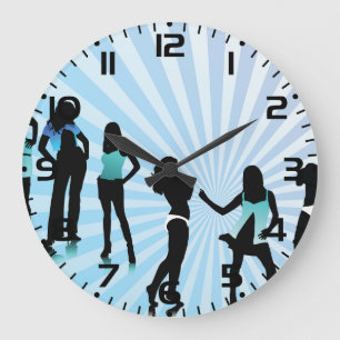 Stijlvolle vrouwen silhouetten turquoise blauwe mo grote klok