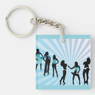 Stijlvolle vrouwen silhouetten turquoise blauwe mo sleutelhanger