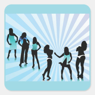 Stijlvolle vrouwen silhouetten turquoise mode vierkante sticker