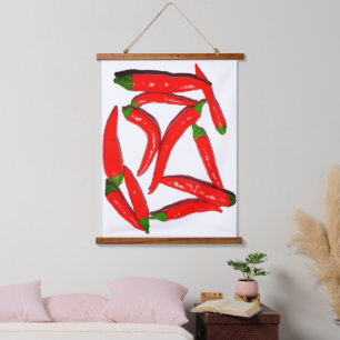 Stijlvolle, warmrood-roodbruinachtige paprika hangend wandkleed