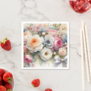 Stijlvolle waterverf aquarel kunstwerk bloemen servet
