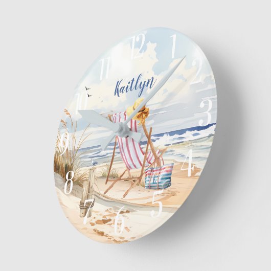 Stijlvolle Waterverf Beach Ocean Monogram Ronde Klok (Hoek)
