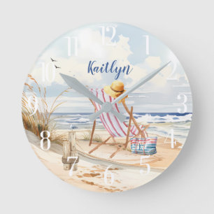 Stijlvolle Waterverf Beach Ocean Monogram Ronde Klok