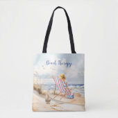 Stijlvolle Waterverf Beach Ocean Sand Personalisee Draagtas (Voorkant)