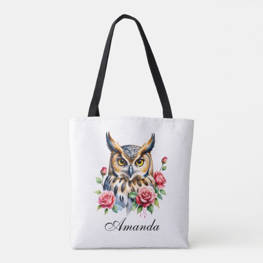 Stijlvolle Waterverf Bloemenuil Draagtas (Achterkant)