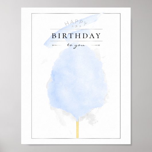 Stijlvolle Waterverf Blue Cotton Snoep Birthday Poster (Voorkant)