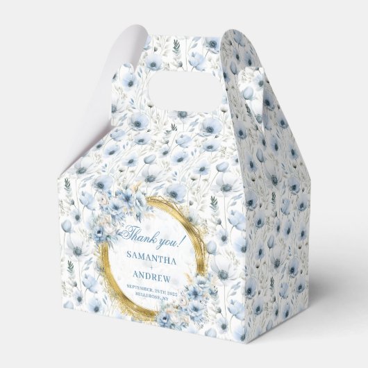 Stijlvolle Waterverf Dusty Blue Gold Wedding Bedan Bedankdoosjes (Voorkant Zijde)