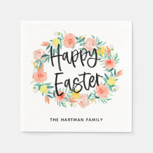 Stijlvolle Waterverf Floral met Happy Paasnaam Servet