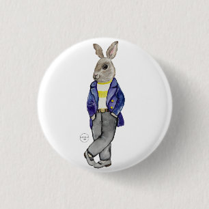 Stijlvolle waterverf konijnenhand tekening ronde button 3,2 cm