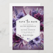 Stijlvolle Waterverf Paarse Bloemen bruiloft Save The Date (Voorkant / Achterkant)