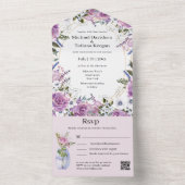 Stijlvolle waterverf paarse Bloemen QR Code Bruilo All In One Uitnodiging (Binnen)