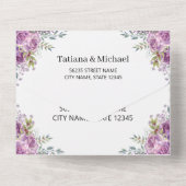 Stijlvolle waterverf paarse Bloemen QR Code Bruilo All In One Uitnodiging (Achterkant)