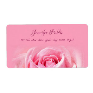 Stijlvolle Waterverf Roze Rose Bloemen Plain Verze Etiket