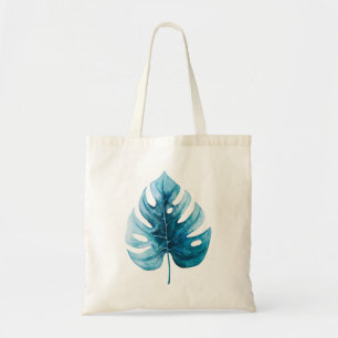 Stijlvolle Waterverf Tropisch Blauw Monstera Leaf Tote Bag