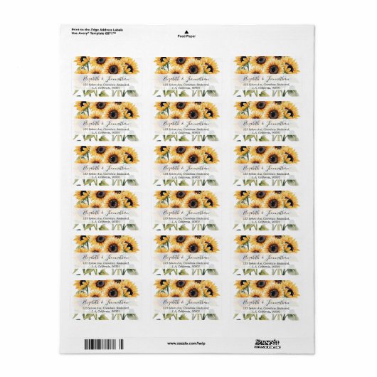 Stijlvolle Waterverf Zonnebloem Bloemen & Script N Etiket (Full Sheet)