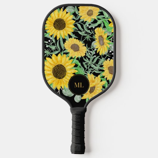 Stijlvolle Waterverf Zonnebloemen monogram Pickleball Paddle (Achterkant)